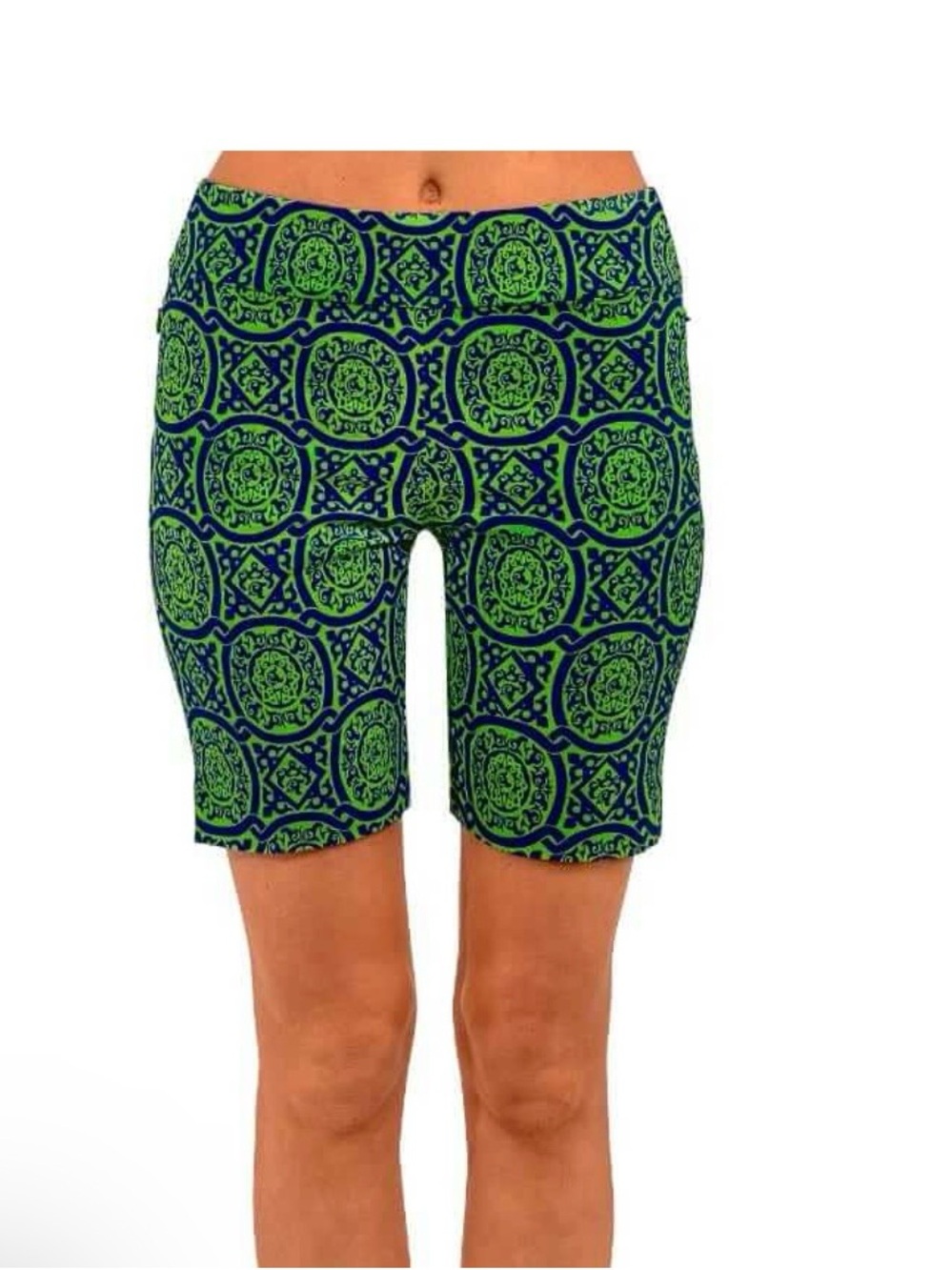 Gretchen Scott Designs Green and Navy Medallion Bike Shorts